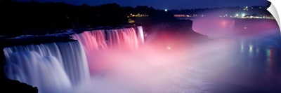 High angle view of a waterfall at night, Niagara Falls, New York State