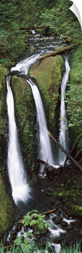 High angle view of a waterfall in a forest, Triple Falls, Columbia River Gorge, Oregon,