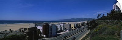 High angle view of buildings along a highway, Santa Monica, California