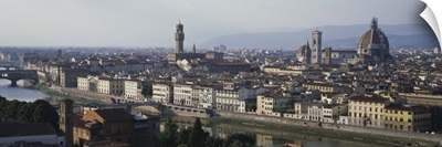 High angle view of buildings in a city, Arno River, Florence, Tuscany, Italy