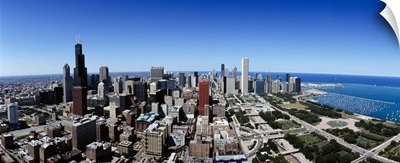 High angle view of buildings in a city, Grant Park, Lake Michigan, Chicago, Illinois
