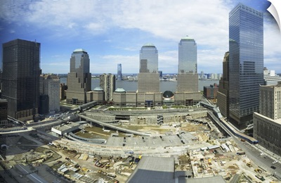 High angle view of buildings in a city, World Trade Center site, New York City, New York State, USA, 2006