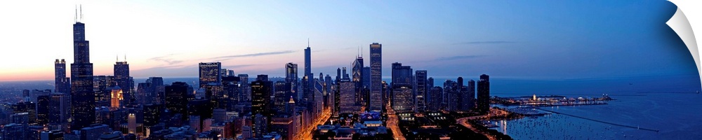 High angle view of a city at dusk, Chicago, Cook County, Illinois, USA