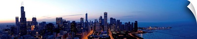 High angle view of Chicago at dusk, Cook County, Illinois