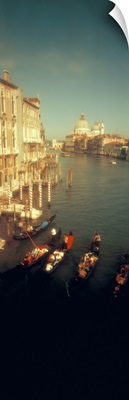 High angle view of gondolas in a canal, Grand Canal, Venice, Italy