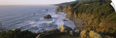 High angle view of rock formations on the coast, Samuel H Boardman State Park, Oregon