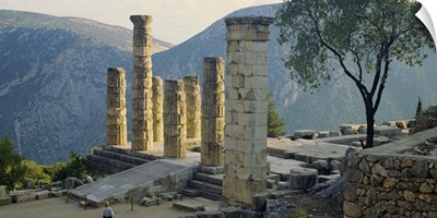 High angle view of ruined columns, Temple Of Apollo, Delphi, Greece