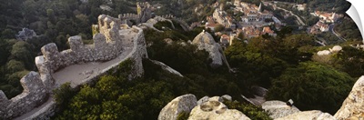 High angle view of ruins of a castle, Castelo Dos Mouros, Sintra, Portugal