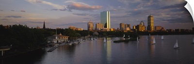 High angle view of sailboats in a river, Back Bay, Boston, Massachusetts