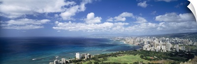 High angle view of skyscrapers at the waterfront, Honolulu, Oahu, Hawaii Islands