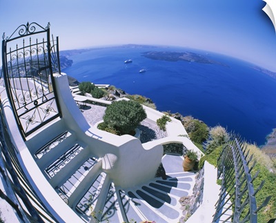 High angle view of steps, Santorini, Greece