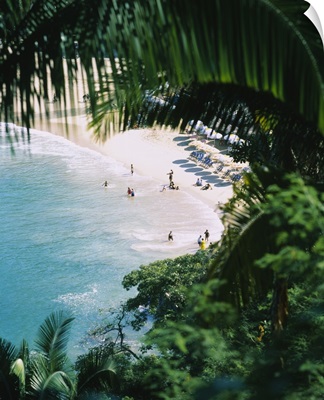 High angle view of tourists on the beach, Mismaloya Beach, Puerto Vallarta, Mexico