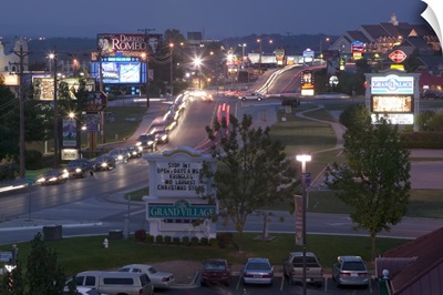 High angle view of traffic moving on a highway at dusk, Route 76, Country Music Boulevard, Branson, Missouri