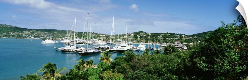 High angle view of yachts in a harbor, English Harbor, Antigua, Caribbean Islands