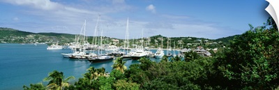 High angle view of yachts in a harbor, English Harbor, Antigua, Caribbean Islands