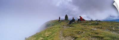 Hikers on a hill, Dale Head, English Lake District, Cumbria, England