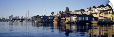 Houseboats in a lake, Lake Union, Seattle, King County, Washington State