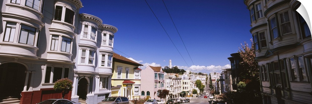 Houses along a street, Coit Tower, Union Street, San Francisco, California