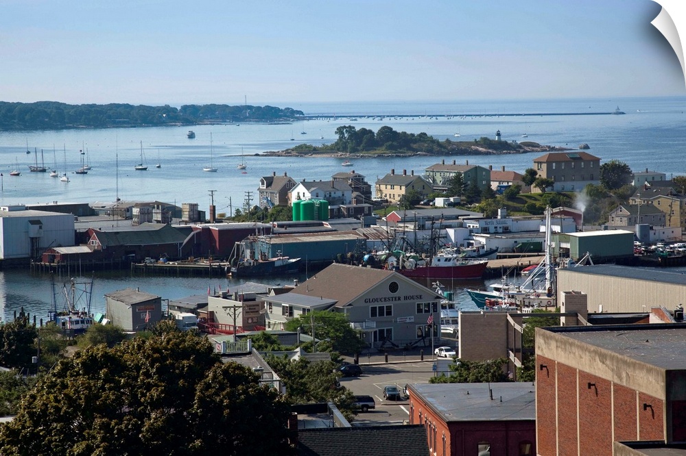 Houses in a town at a harbor, Gloucester, Cape Ann, Massachusetts, USA