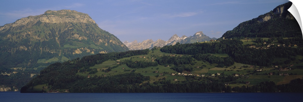 Houses on mountains, Schwyz, Canton Of Schwyz, Switzerland