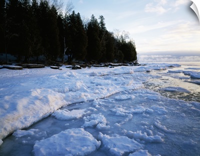 Icy Lake Michigan shoreline, Newport Bay, Newport State Park, Wisconsin