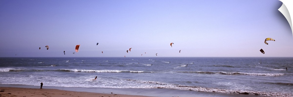 Kite surfers over the sea, Waddell Beach, Waddell Creek, Santa Cruz County, California,