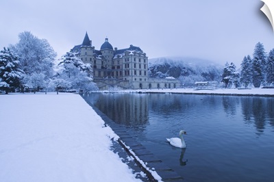 Lake in front of a chateau, Chateau de Vizille, Swan Lake, Vizille, France