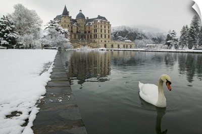 Lake in front of a chateau, Chateau de Vizille, Swan lake, Vizille, France