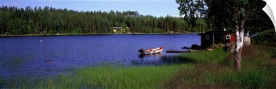 Lake with Cabin and Boat, near Falun, Dalarna, Sweden
