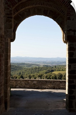 Landscape viewed through an arch, San Gusme, Tuscany, Italy