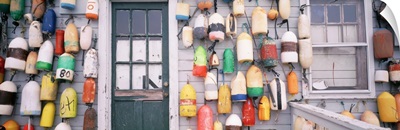 Large group of buoys hanging on a shack, Niantic, Connecticut