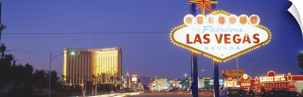 Giant photograph shows the famous neon sign that welcomes people as they enter the nicknamed "Sin City" located within the...