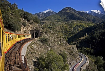 Le Train Jaune The Yellow Train in the Pyrenees, Pyrenees Orientales, France