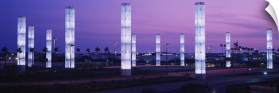 Light sculptures lit up at night, LAX Airport, Los Angeles, California