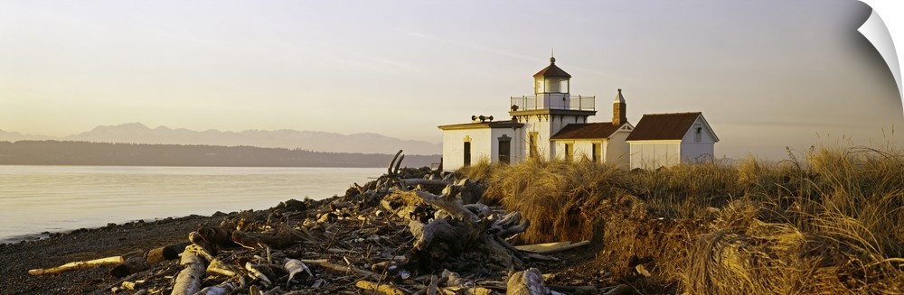 Lighthouse on the beach, West Point Lighthouse, Seattle, King County, Washington State