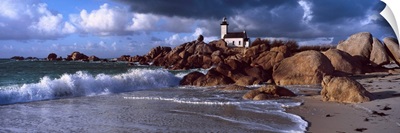Lighthouse on the coast, Pontusval Lighthouse, Brignogan, Finistere, Brittany, France