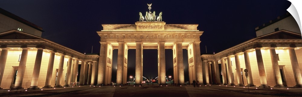 Low angle view of a gate lit up at night, Brandenburg Gate, Berlin, Germany