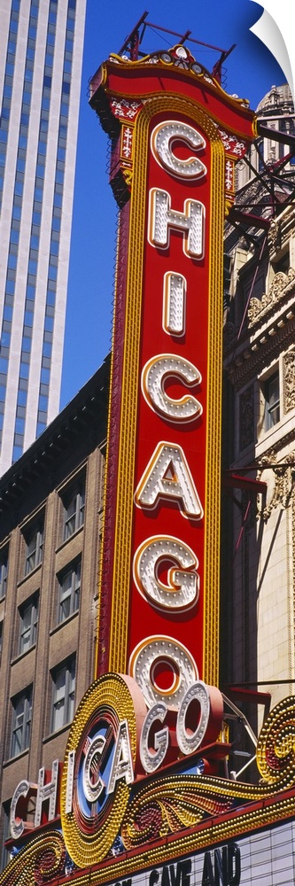 Large vertical panoramic photograph of a movie theater sign in Chicago, Illinois (IL).