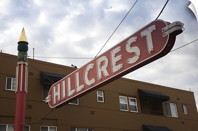 Low angle view of a signboard, Hillcrest, San Diego, California