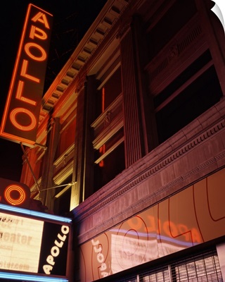Low angle view of a theatre lit up at night, Apollo Theater, Harlem, Manhattan, New York City, New York State