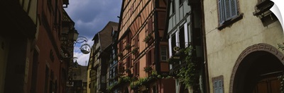 Low angle view of buildings, Route Du Vin, Riquewihr, Alsace, France
