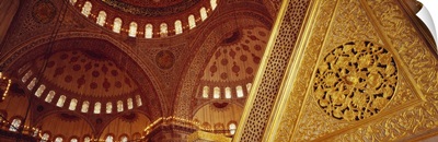 Low angle view of ceiling of a mosque with ionic tiles, Blue Mosque, Istanbul, Turkey