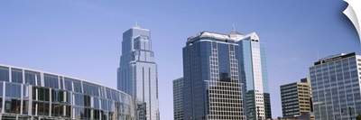 Low angle view of downtown skyline, Town Pavilion, Kansas City, Missouri, USA 2012