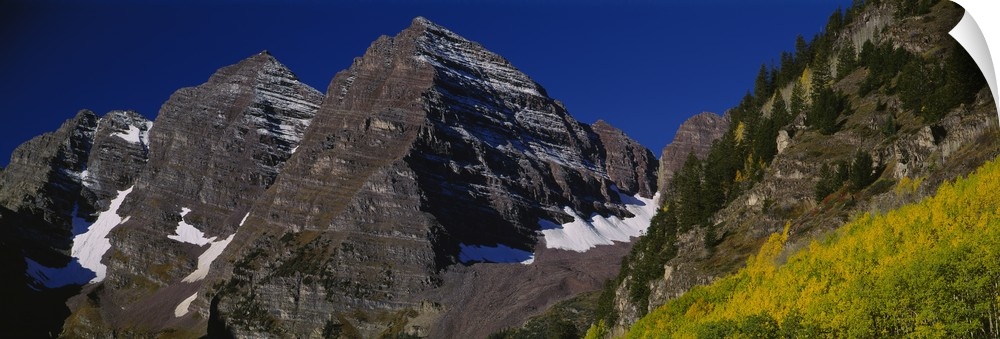 Panoramic photo print of a rugged mountain range up close.