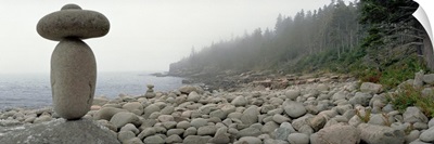 Maine, Acadia National Park, Cairn on the rocky beach