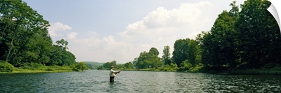 Man fly-fishing in a river, Delaware River, Deposit, Broome County, New York State