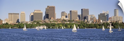 Massachusetts, Boston, Panoramic view of an urban Skyline by the shore