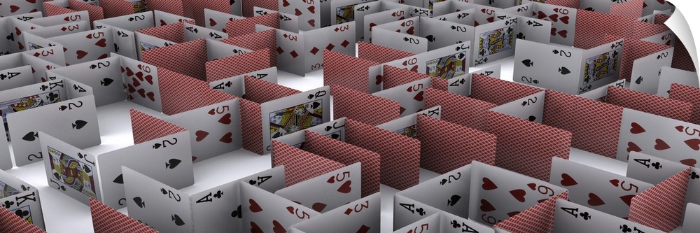 Wall docor of an image on canvas of a maze of cards.