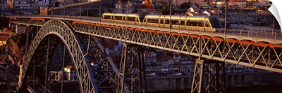 Metro train on a bridge, Dom Luis I Bridge, Duoro River, Porto, Portugal