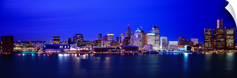 Night view of Detroit's downtown skyline.